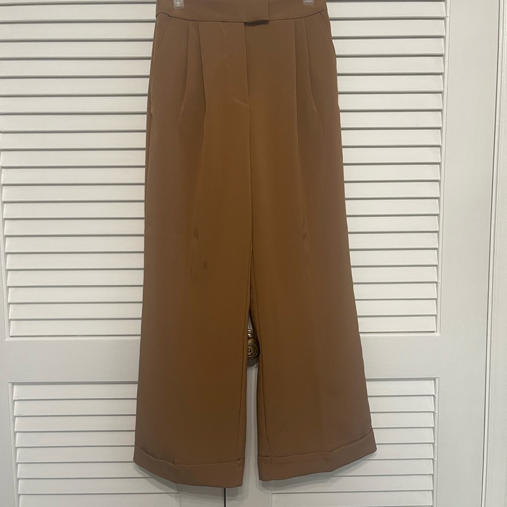 Zara Tan Wide-Leg Cuffed Women's Trousers